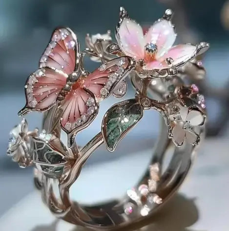 Mayla – Bague Fleur & Papillon Dorés pour Femme