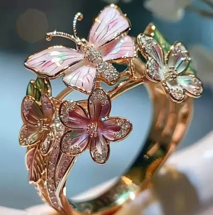 Mayla – Bague Fleur & Papillon Dorés pour Femme