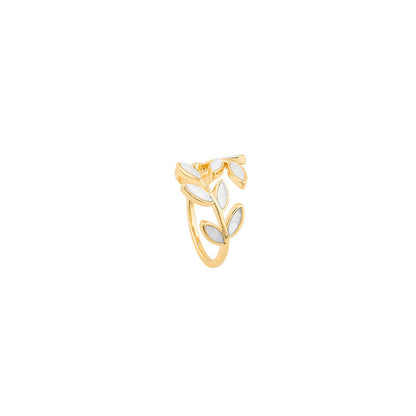 Auriane – Bague Dorée Feuille & Opale Blanche