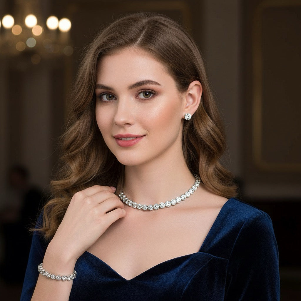 Roxan – Set 3PCS Collier et Boucles d'Oreilles Diamants