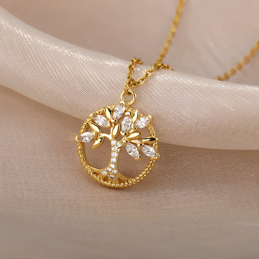 Toshi – Collier Arbre de Vie en Or avec Zirconia