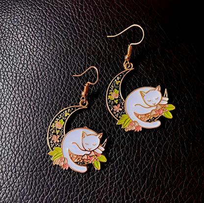 Rhian – Boucles d’Oreilles Chat sur la Lune