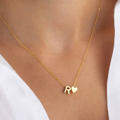 Collier avec initiale en forme de cœur - Pendentif cœur personnalisé