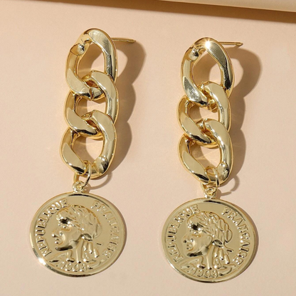 Boucles d'oreilles à chaînes de pièces - Boucles d'oreilles en or
