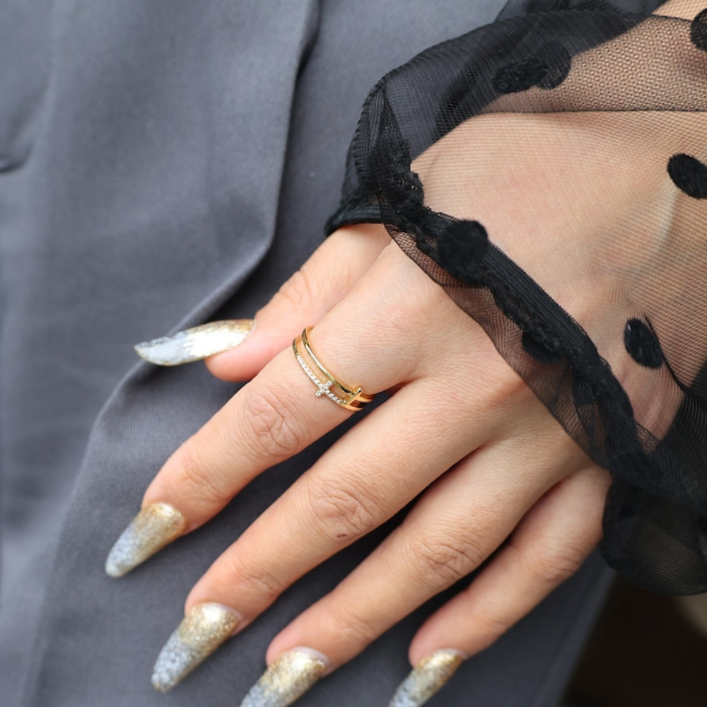 Bague croisée délicate - Double barre