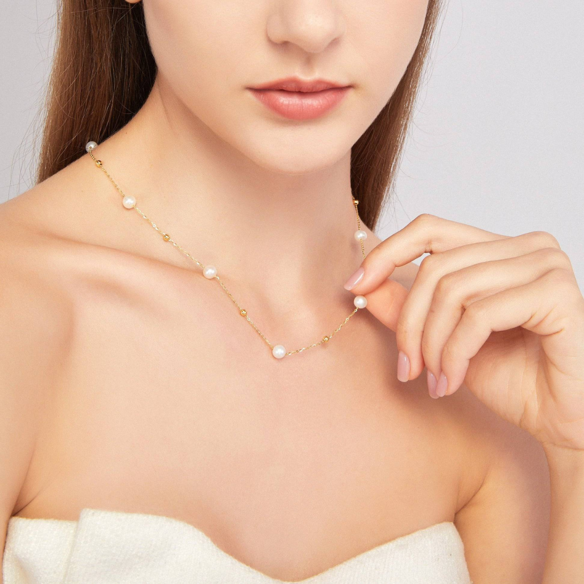 Collier en or et perles - Perles et chaîne en or alternées