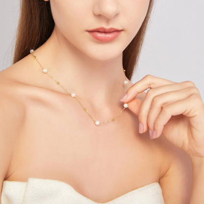 Collier en or et perles - Perles et chaîne en or alternées