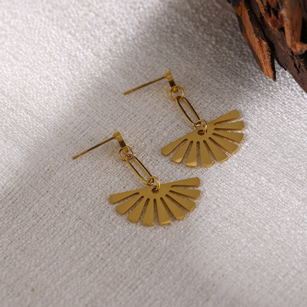 Boucles d'oreilles à goutte florale - Boucles d'oreilles en forme d'éventail