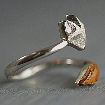 Bague ajustable en bois avec visage de renard - Bague en argent avec motif de renard