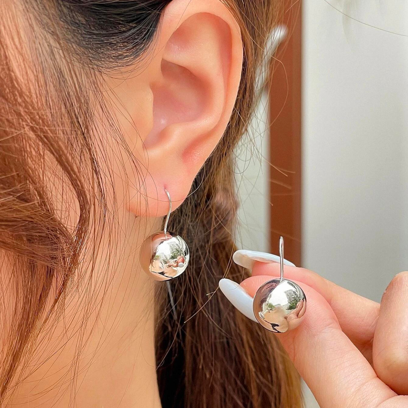 Boucles d'oreilles à boules - Crochets d'oreilles ronds brillants