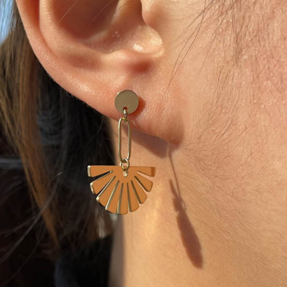 Boucles d'oreilles à goutte florale - Boucles d'oreilles en forme d'éventail