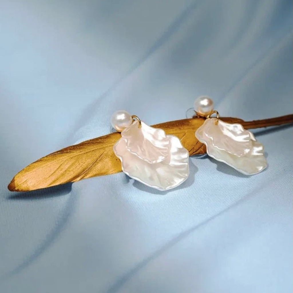 Seashell Shiny Pearl - Boucles d'oreilles pendantes coquillage perle brillante