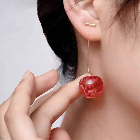 Cerise séchée - Boucles d'oreilles longues en forme de cerises