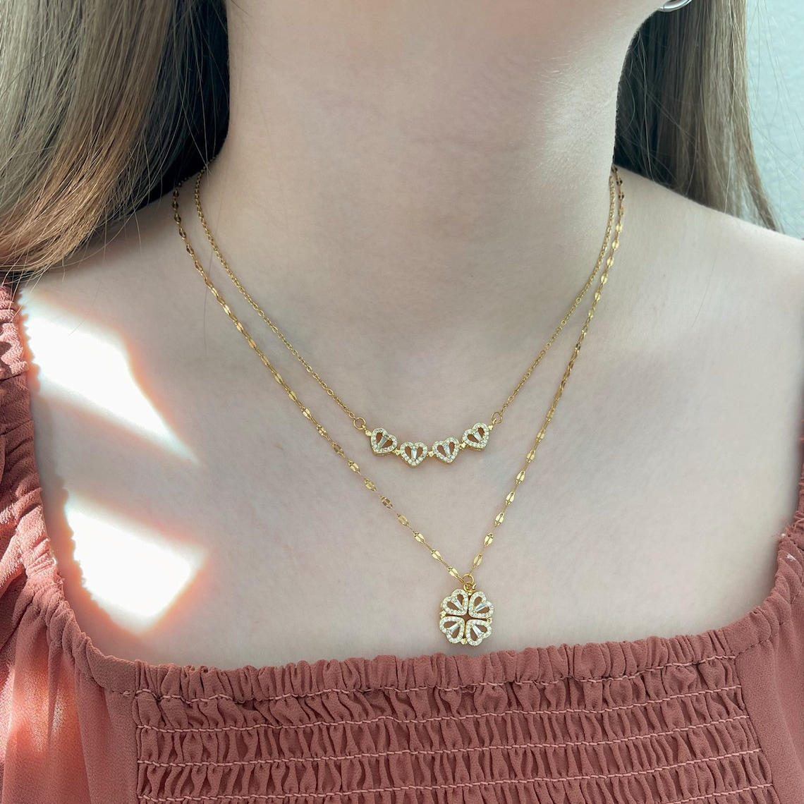 Collier Trèfle à Quatre Feuilles - Collier Cœur Magnétique