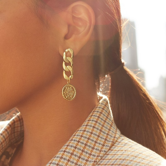 Boucles d'oreilles à chaînes de pièces - Boucles d'oreilles en or