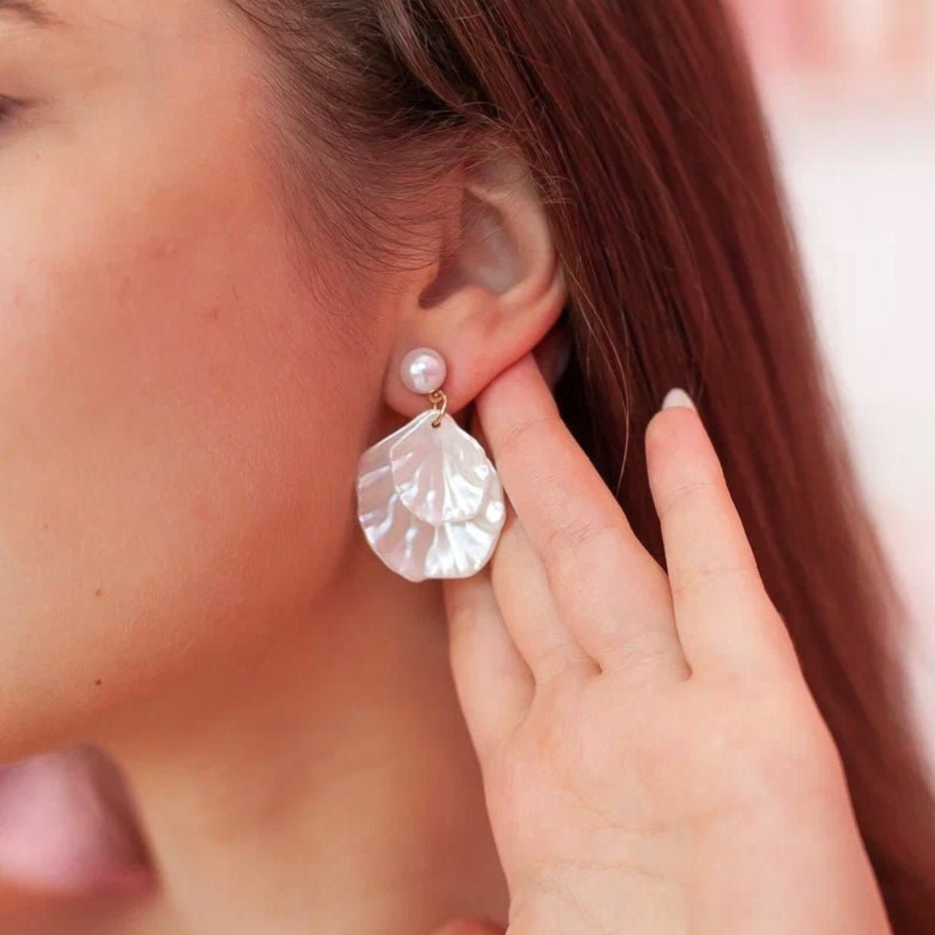 Seashell Shiny Pearl - Boucles d'oreilles pendantes coquillage perle brillante