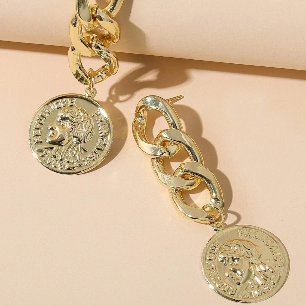 Boucles d'oreilles à chaînes de pièces - Boucles d'oreilles en or
