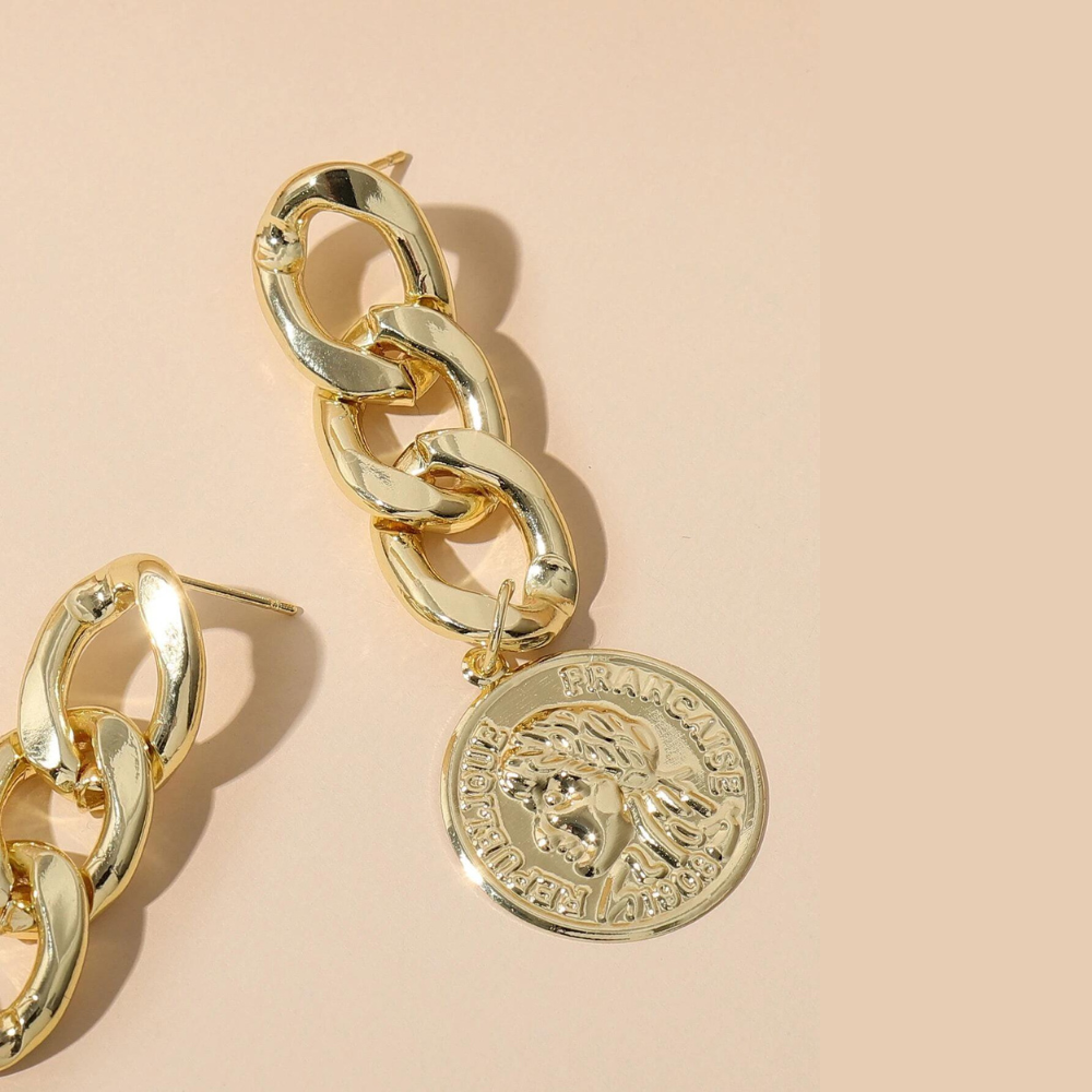 Boucles d'oreilles à chaînes de pièces - Boucles d'oreilles en or