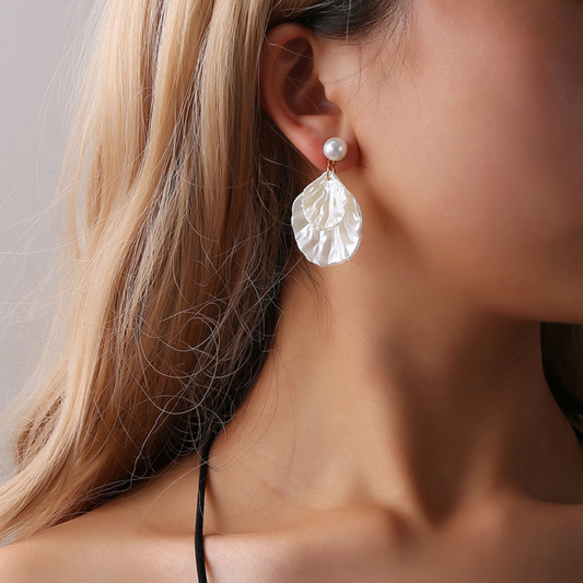 Seashell Shiny Pearl - Boucles d'oreilles pendantes coquillage perle brillante