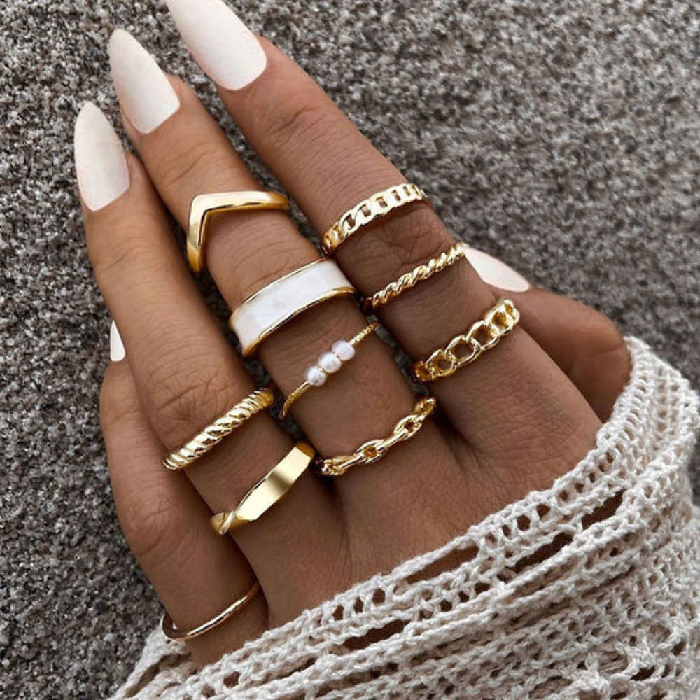10 pièces bagues mode - Bagues tendance à assortir et mélanger