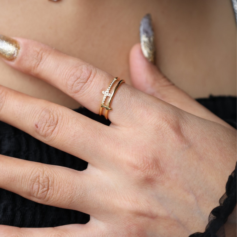 Bague croisée délicate - Double barre