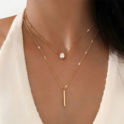 Virelle – Collier Superposé Doré à Double Rang avec Pendentif