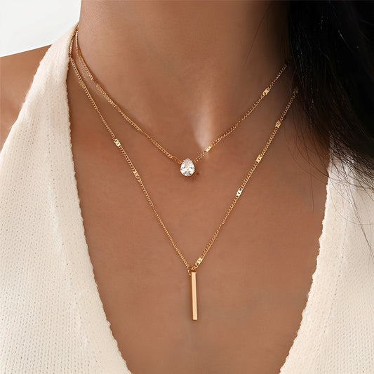 Virelle – Collier Superposé Doré à Double Rang avec Pendentif