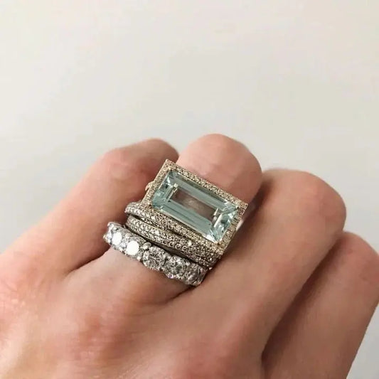 Gwen – Ensemble Bagues Vintage Argent et Verre Turquoise
