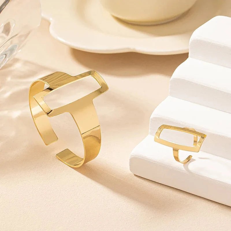 Lina – Duo Bracelet & Bague Rectangle