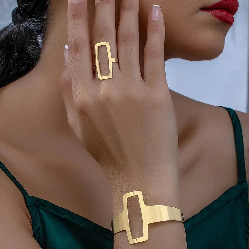 Lina – Duo Bracelet & Bague Rectangle