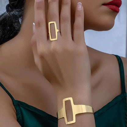 Lina – Duo Bracelet & Bague Rectangle