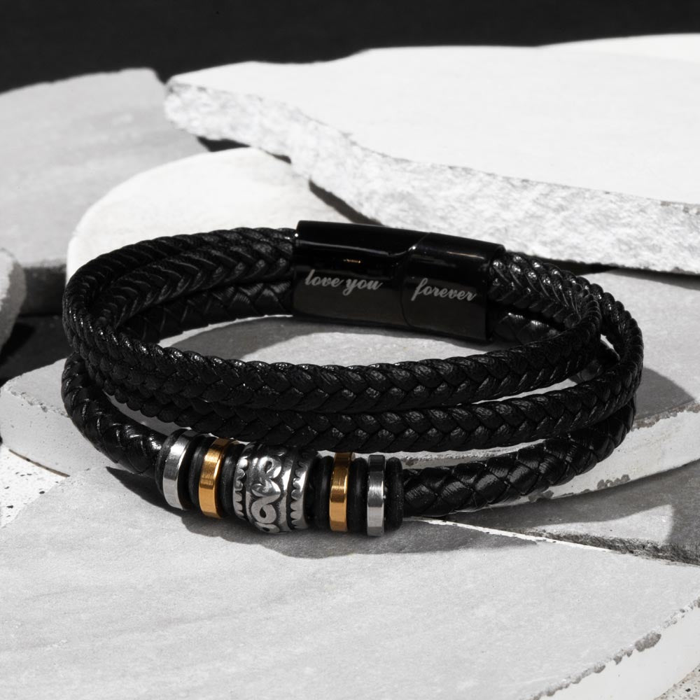 Renji – Bracelet Tressé Acier & Cuir Multi-Rangs