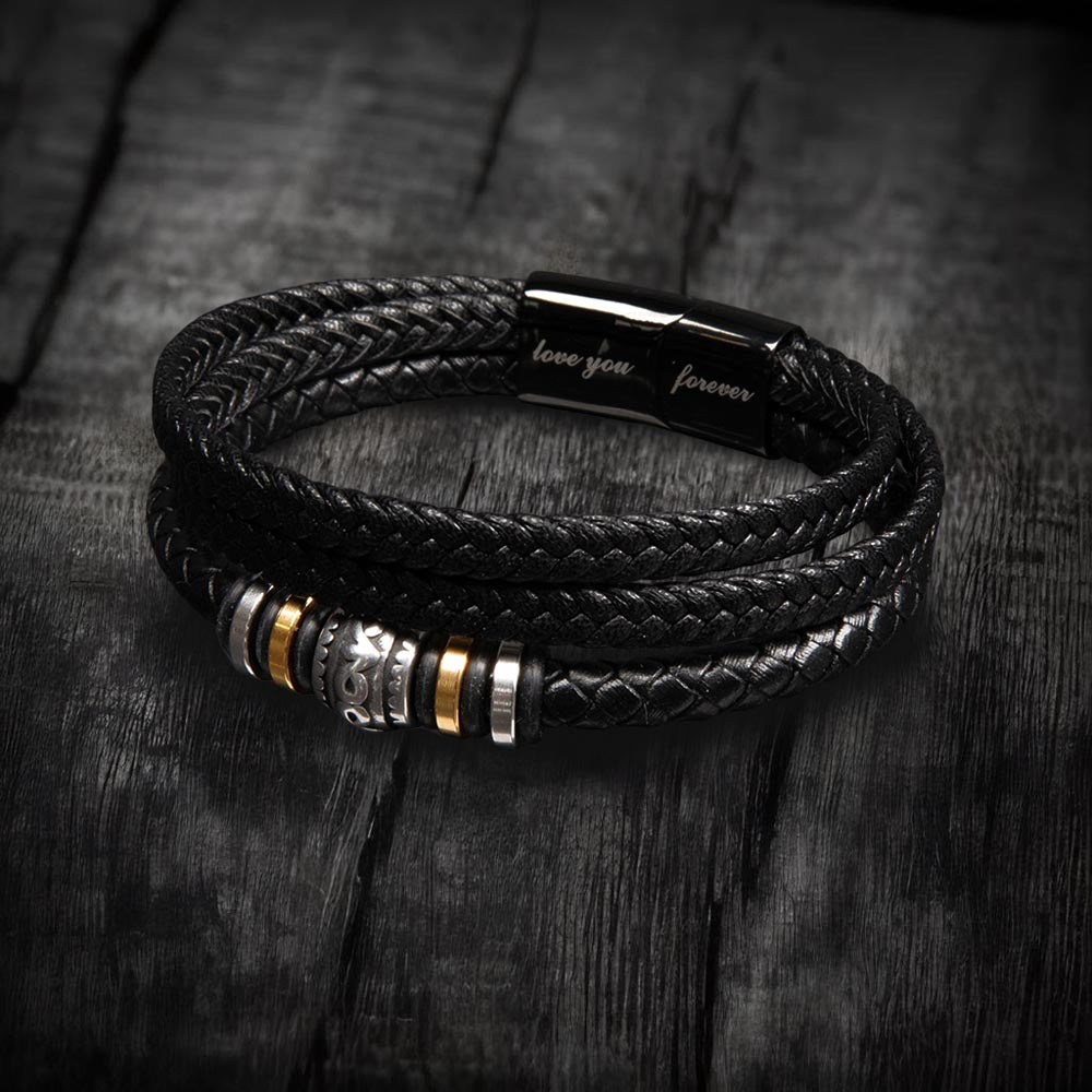 Renji – Bracelet Tressé Acier & Cuir Multi-Rangs