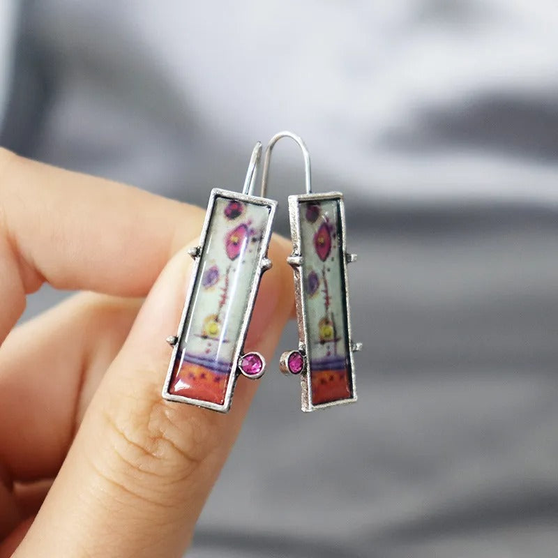 Elowen – Boucles d’oreilles vintage avec breloques en émail