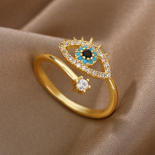 Amaris – Bague Protectrice Œil Bleu et Diamant