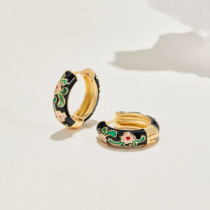 Akina – Créoles Fleur Noir et Or Élégantes