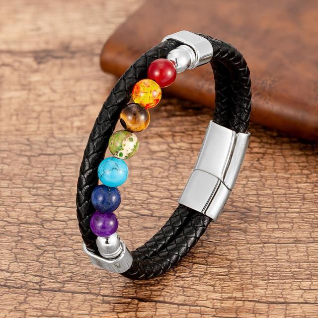 Zenaro – Bracelet Cuir Équilibre 7 Chakras