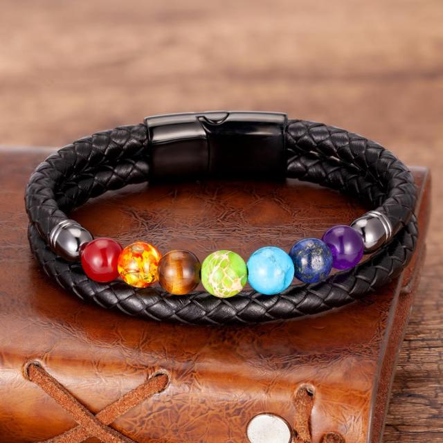 Zenaro – Bracelet Cuir Équilibre 7 Chakras
