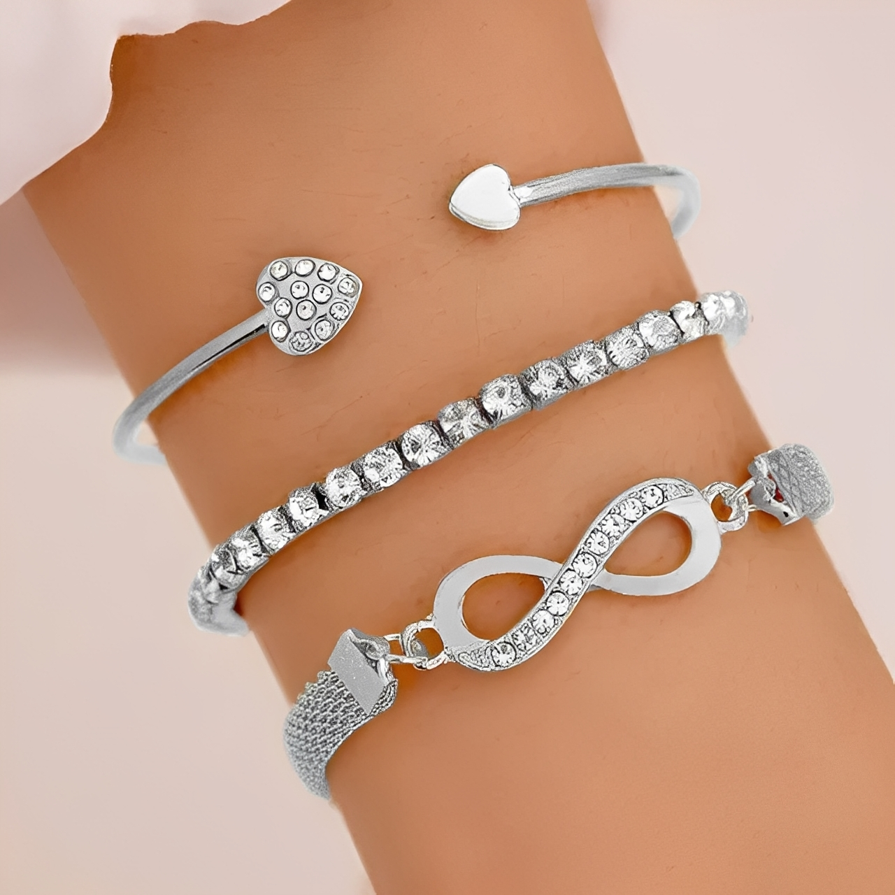 Yuriko – Lot de 3 Bracelets Cœur Infini en Argent et Or