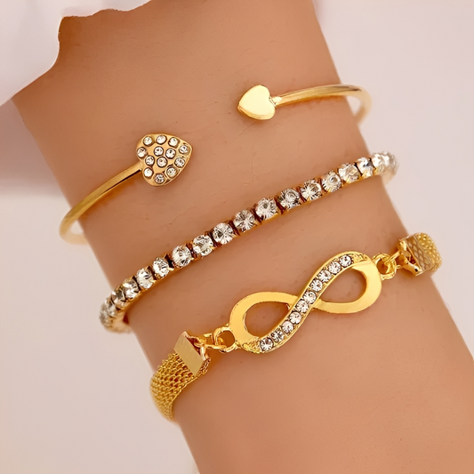 Yuriko – Lot de 3 Bracelets Cœur Infini en Argent et Or