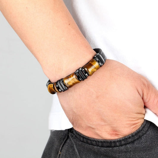 Kael – Bracelet Cuir & Œil de Tigre Protecteur