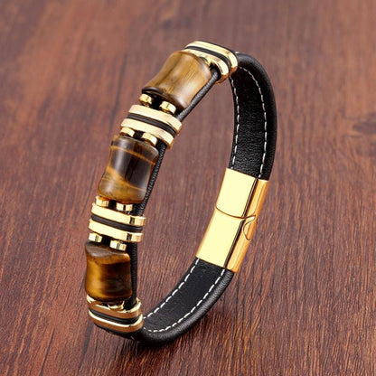 Kael – Bracelet Cuir & Œil de Tigre Protecteur