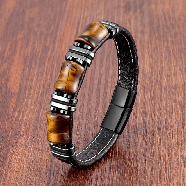 Kael – Bracelet Cuir & Œil de Tigre Protecteur