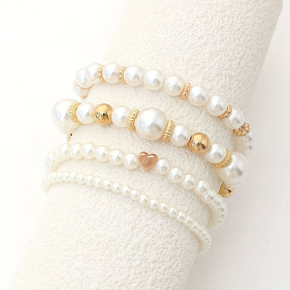 Elaine – Ensemble de 4 Bracelets avec Perles Blanches Imitation
