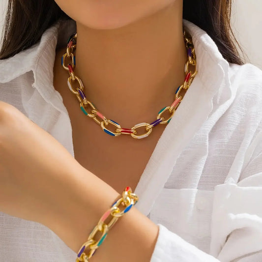 Jaya – Ensemble Collier & Bracelet Chaîne Colorée