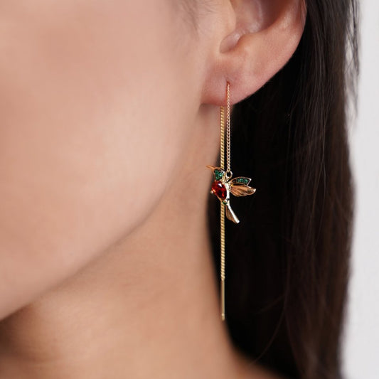 Lunara – Boucles d’Oreilles Colibri à Pampilles Cristal
