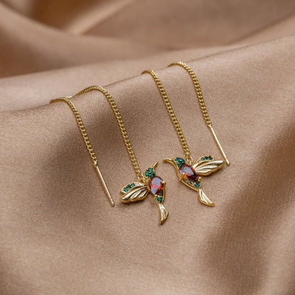 Lunara – Boucles d’Oreilles Colibri à Pampilles Cristal