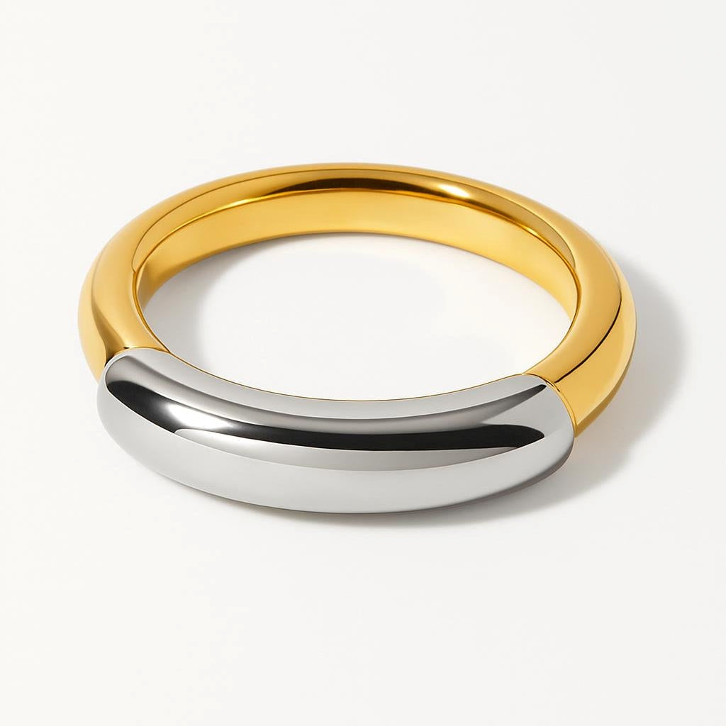 Ciela – Bague Bicolore en Acier Titane Plaqué Or 18K