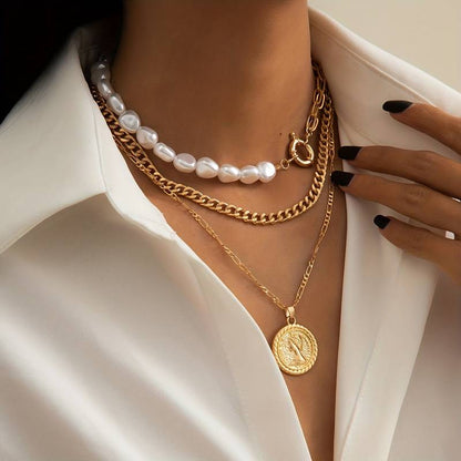 Collier avec pendentifs vintage et perles - Ensemble de 3 pendentifs et collier à perles