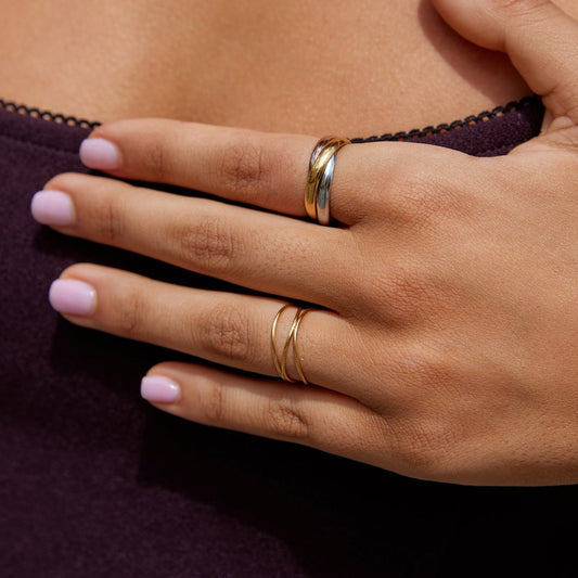 Elena – Bague Triple Anneau Trois Tons Élégante